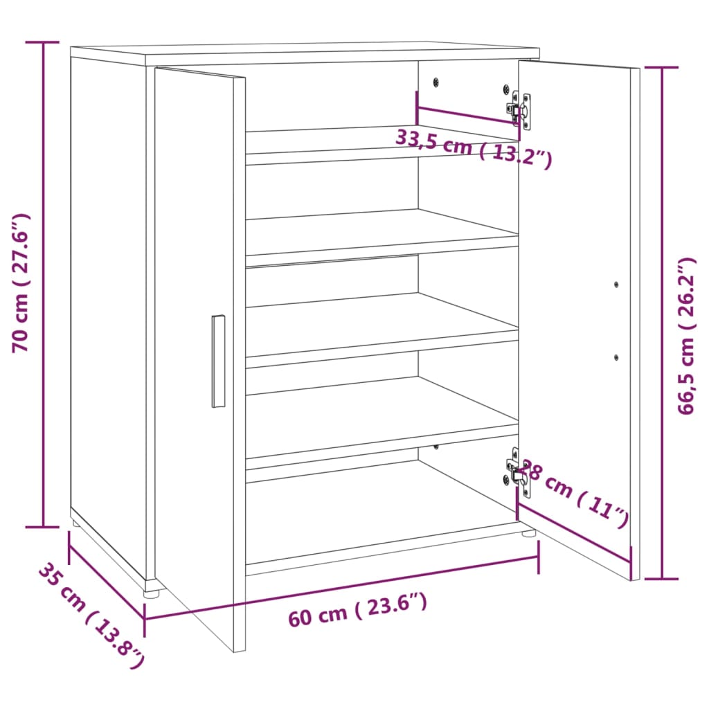 Schoenenkast 60x35x70 cm bewerkt hout gerookt eikenkleurig