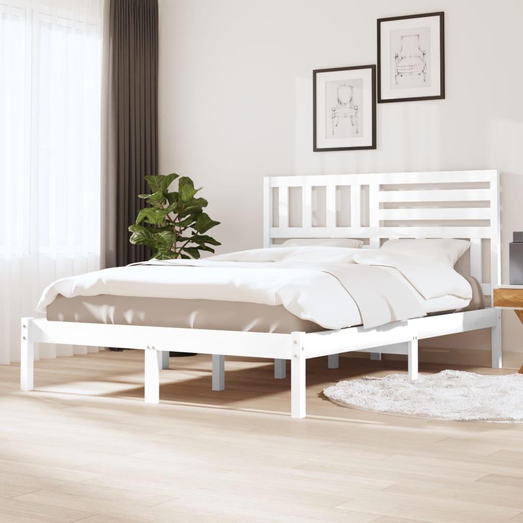 Bedframe zonder matras massief grenenhout wit 135x190 cm