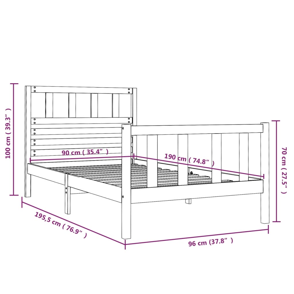 Bedframe massief hout zwart 90x190 cm 3FT single Bedden & bedframes | Creëer jouw Trendy Thuis | Gratis bezorgd & Retour | Trendy.nl