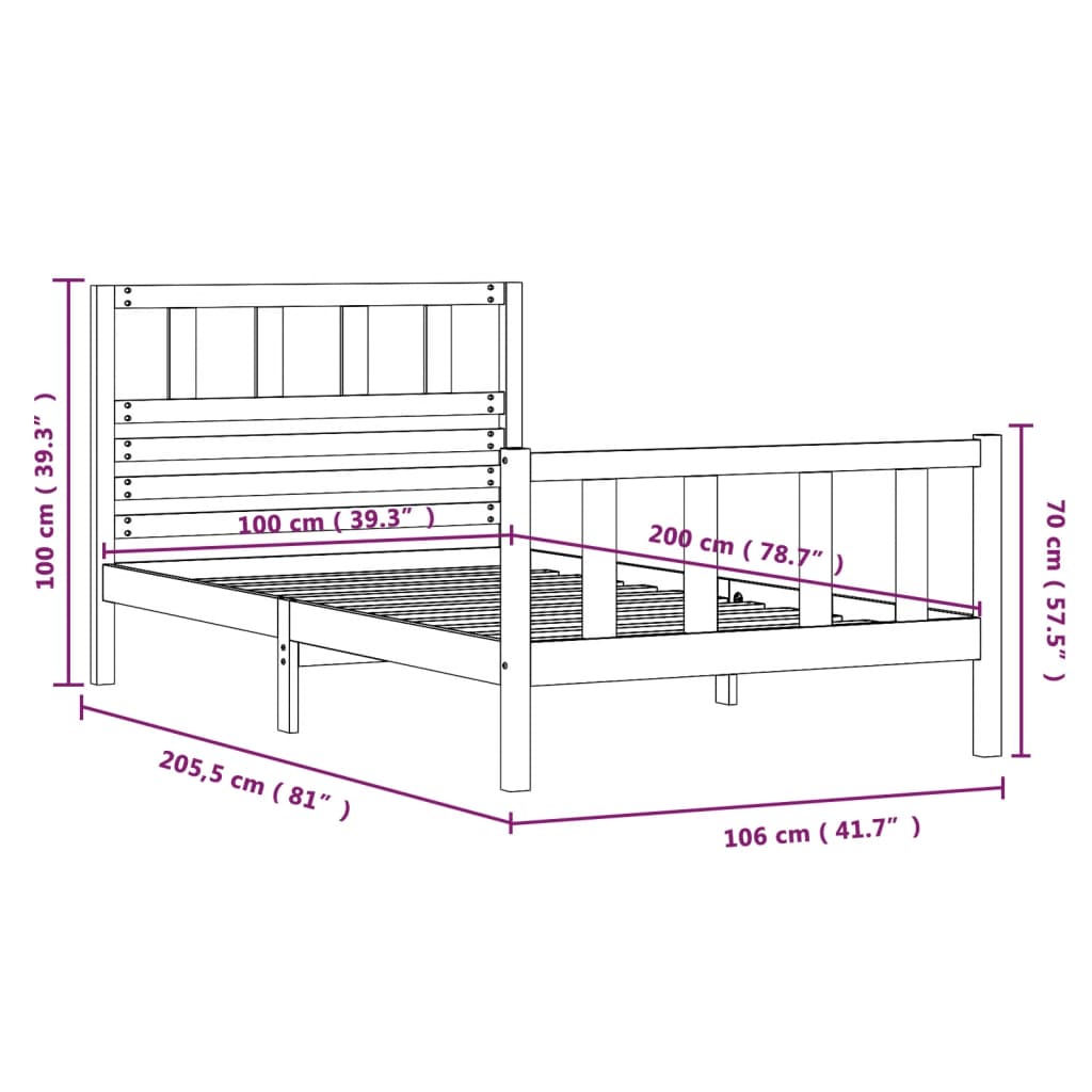 Bedframe massief hout 100x200 cm