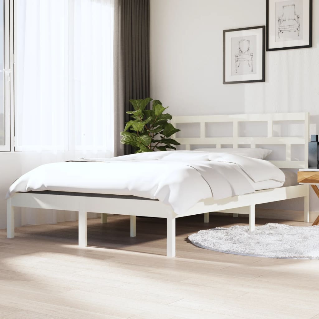 Bedframe massief hout wit 135x190 cm