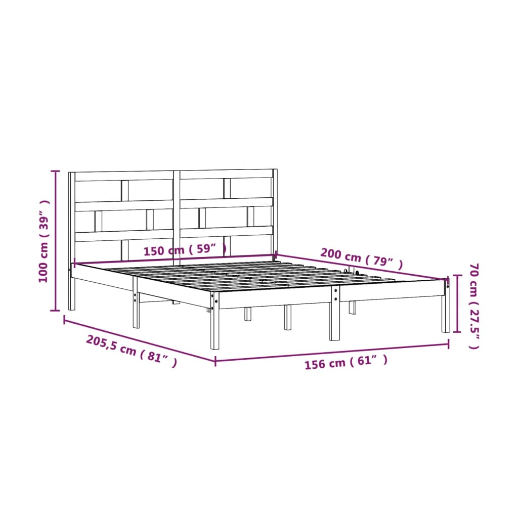 Bedframe massief hout 150x200 cm