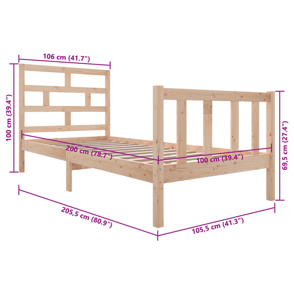 Bedframe massief grenenhout 100x200 cm