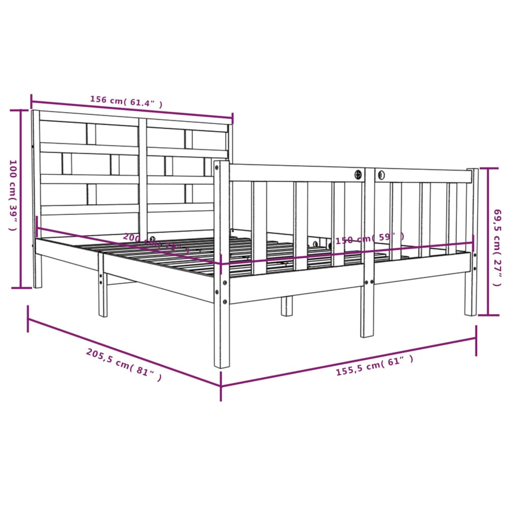 Bedframe massief grenenhout 150x200 cm Bedden & bedframes | Creëer jouw Trendy Thuis | Gratis bezorgd & Retour | Trendy.nl