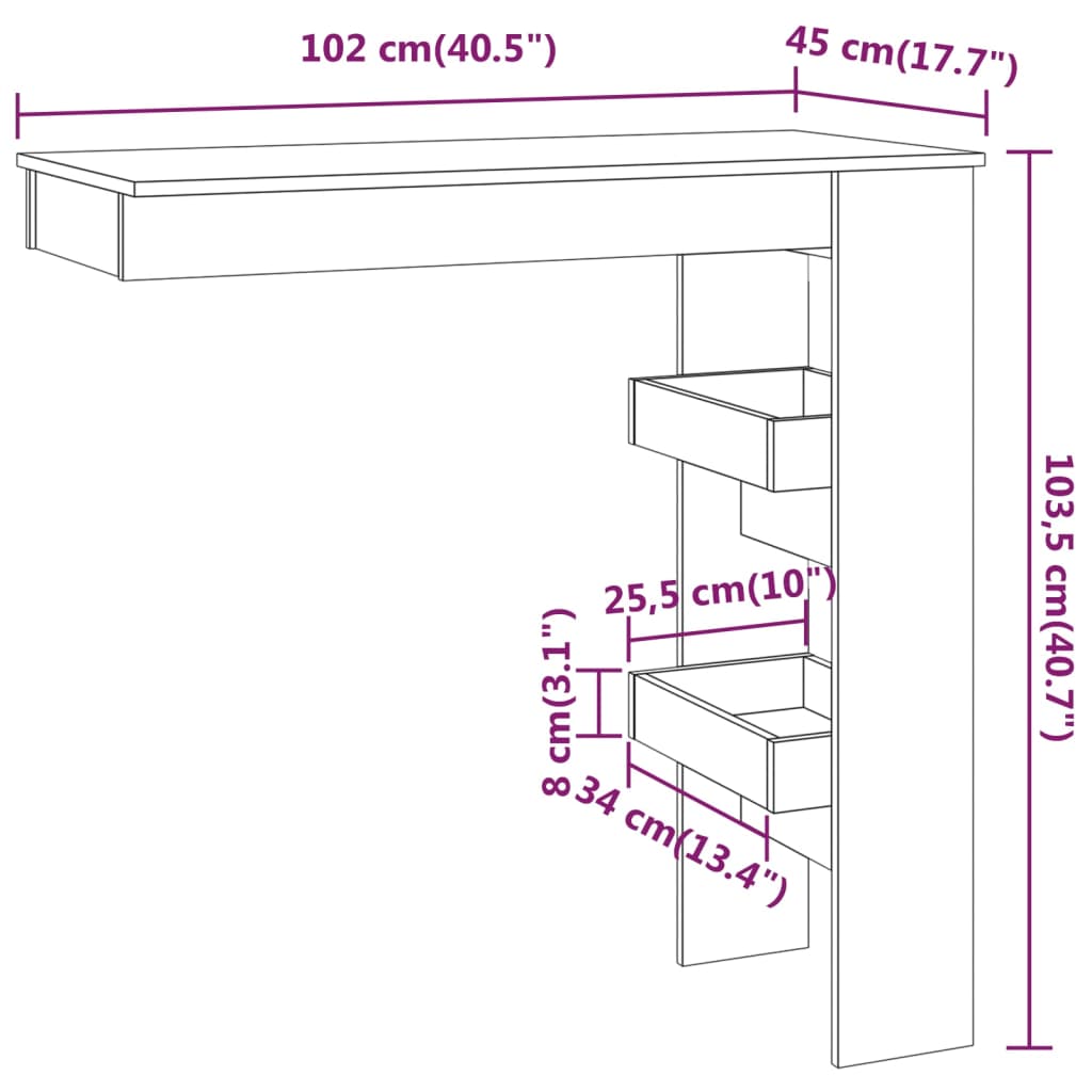 Bartafel wandgemonteerd 102x45x103,5 cm bewerkt hout wit Eettafels | Creëer jouw Trendy Thuis | Gratis bezorgd & Retour | Trendy.nl