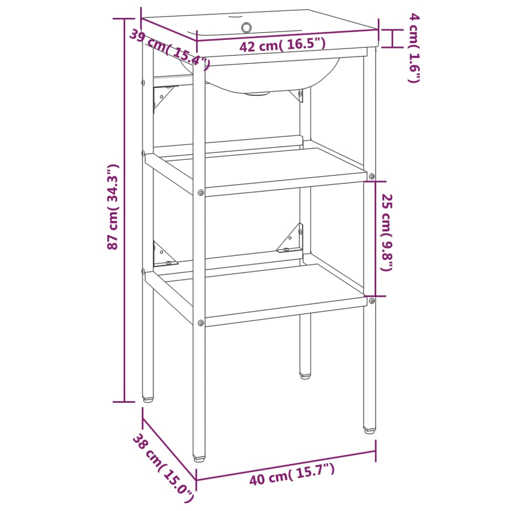 Wastafelframe met inbouwwastafel ijzer wit