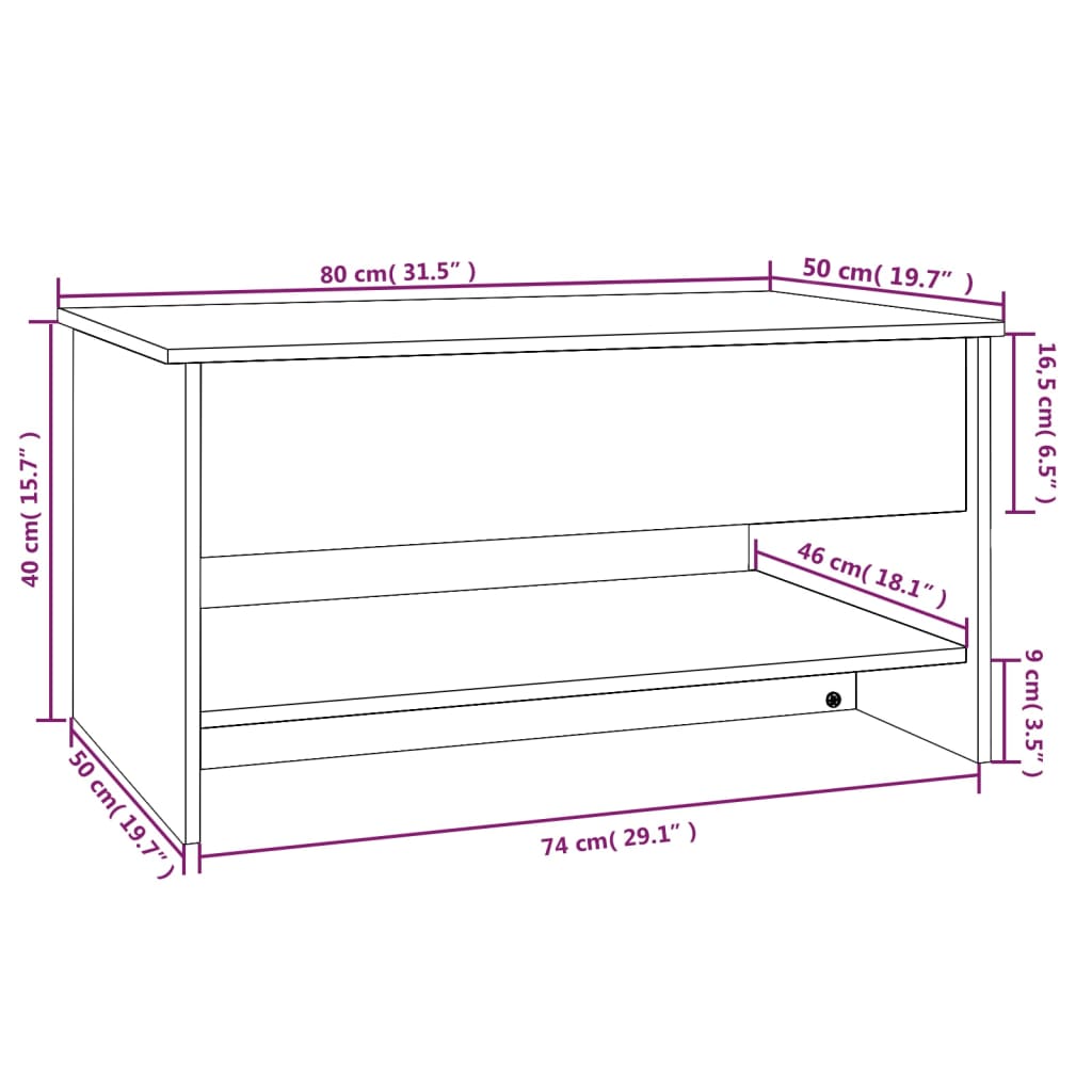 Salontafel 80x50x40 cm bewerkt hout wit