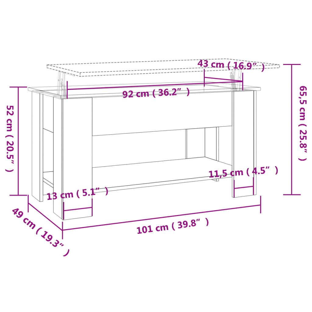 Salontafel 101x49x52 cm bewerkt hout wit