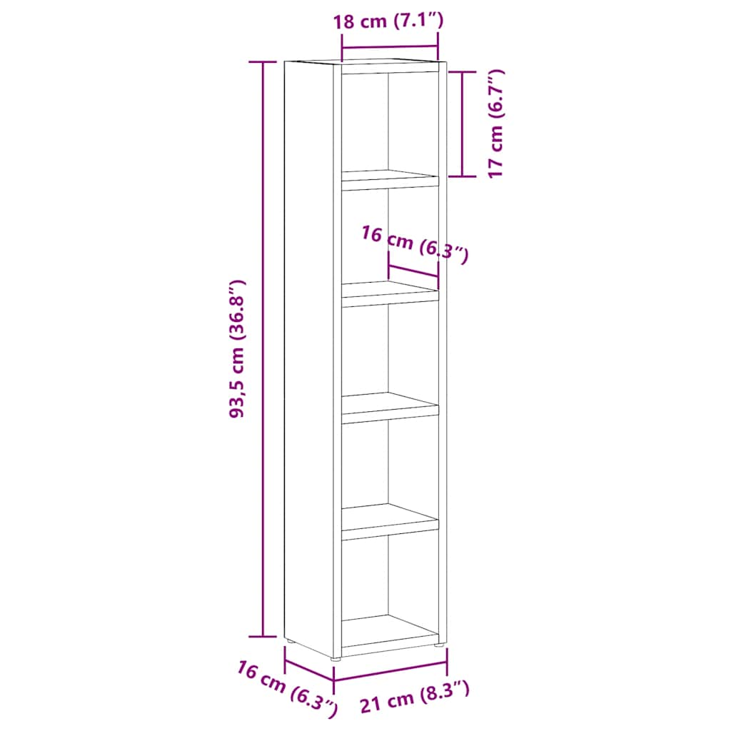 CD-kasten 2 st 21x16x93,5 bewerkt hout gerookt eikenkleurig