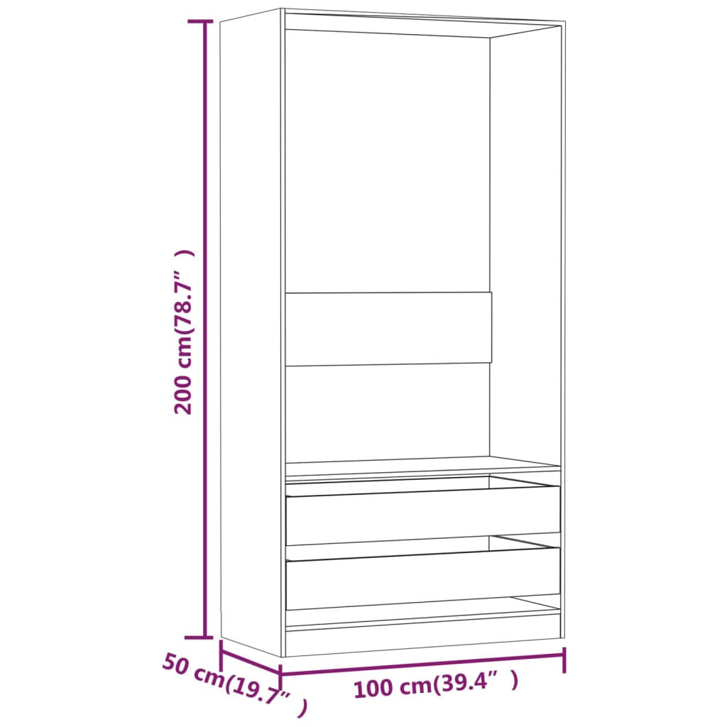 Kledingkast 100x50x200 cm bewerkt hout grijs sonoma eikenkleur Kledingkasten | Creëer jouw Trendy Thuis | Gratis bezorgd & Retour | Trendy.nl