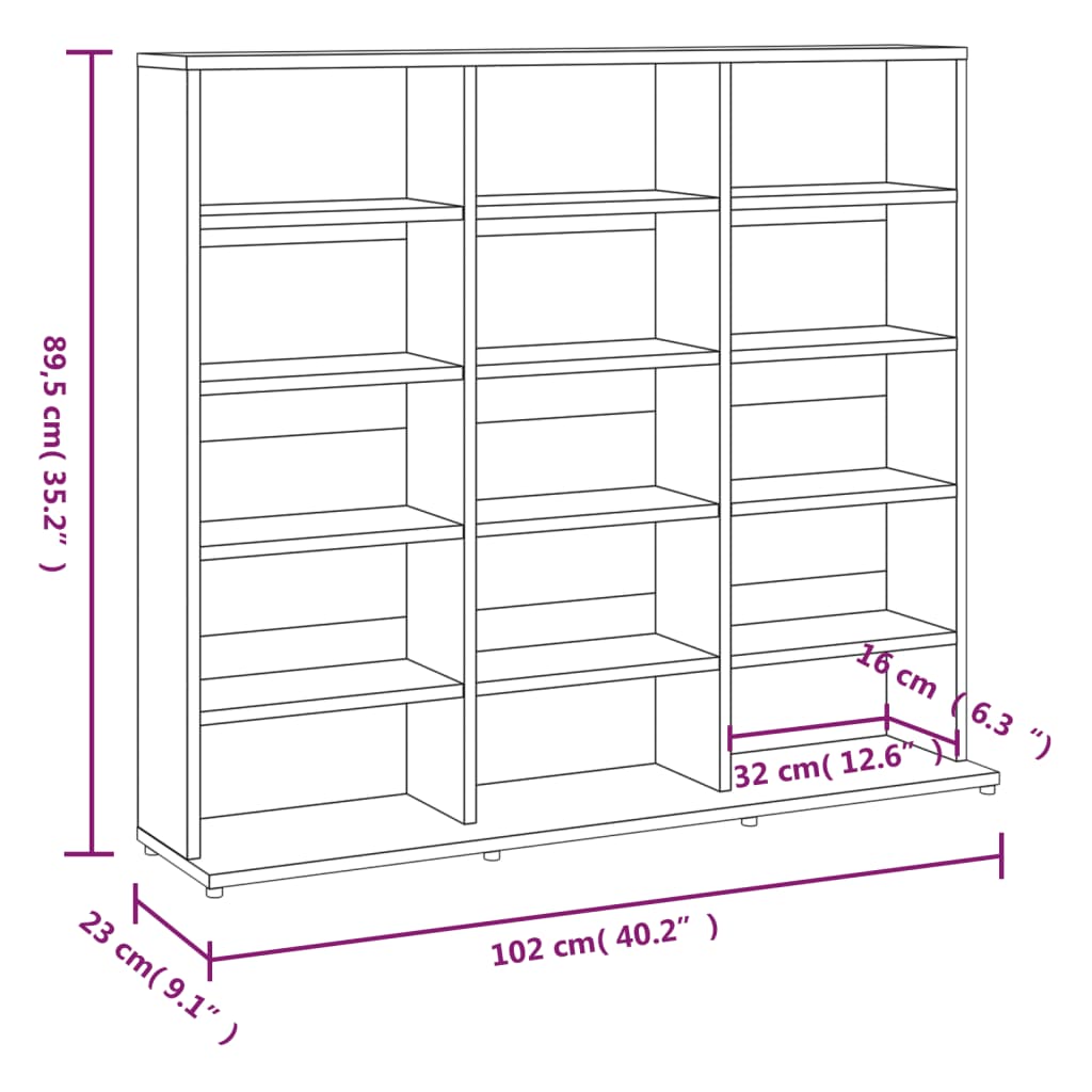 Cd-kast 102x23x89,5 cm bewerkt hout gerookt eikenkleurig