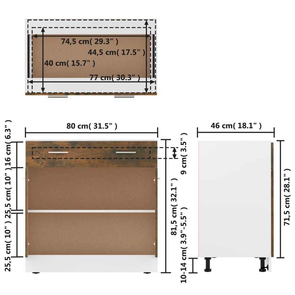 Onderkast met lade 80x46x81,5 cm bewerkt hout gerookt eiken Keukenkasten | Creëer jouw Trendy Thuis | Gratis bezorgd & Retour | Trendy.nl