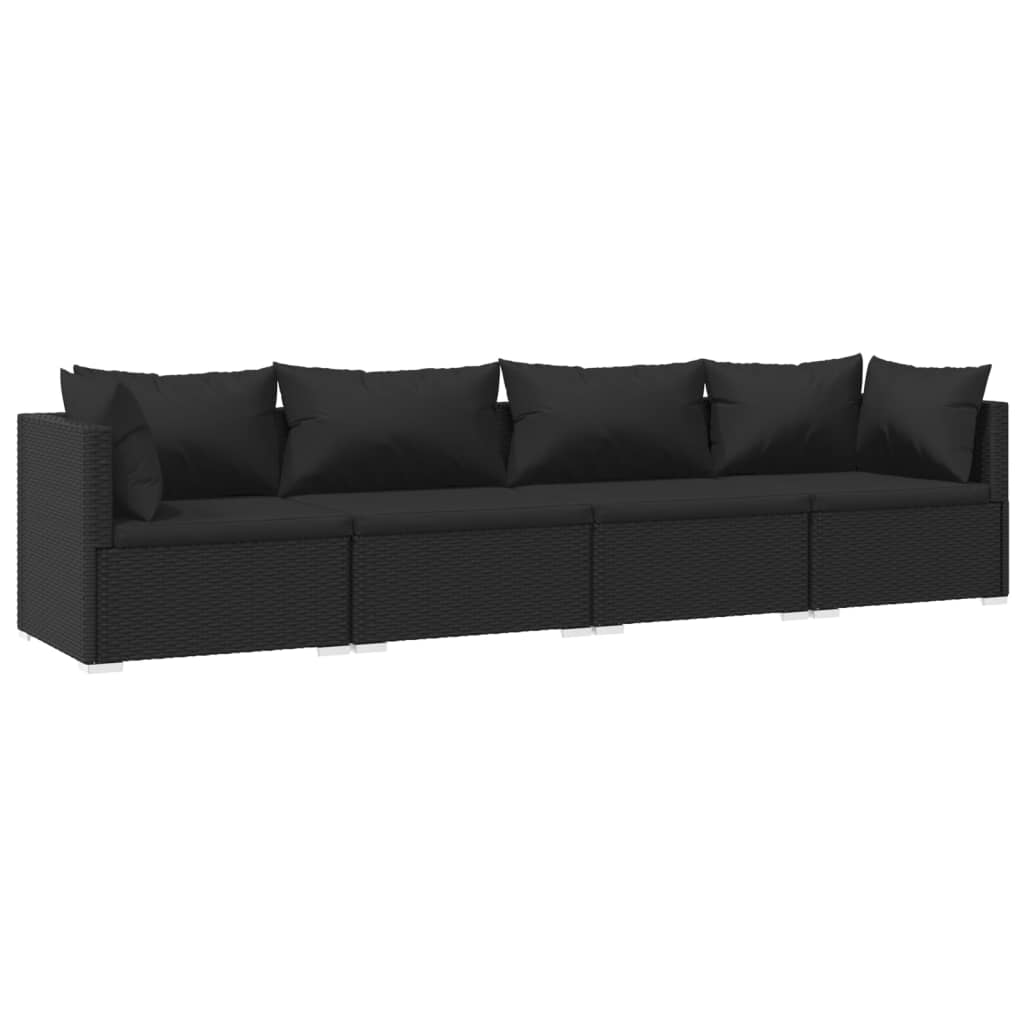 4-delige Loungeset met kussens poly rattan zwart Tuinsets | Creëer jouw Trendy Thuis | Gratis bezorgd & Retour | Trendy.nl