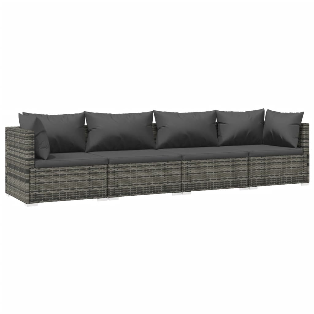 4-delige Loungeset met kussens poly rattan grijs Tuinsets | Creëer jouw Trendy Thuis | Gratis bezorgd & Retour | Trendy.nl