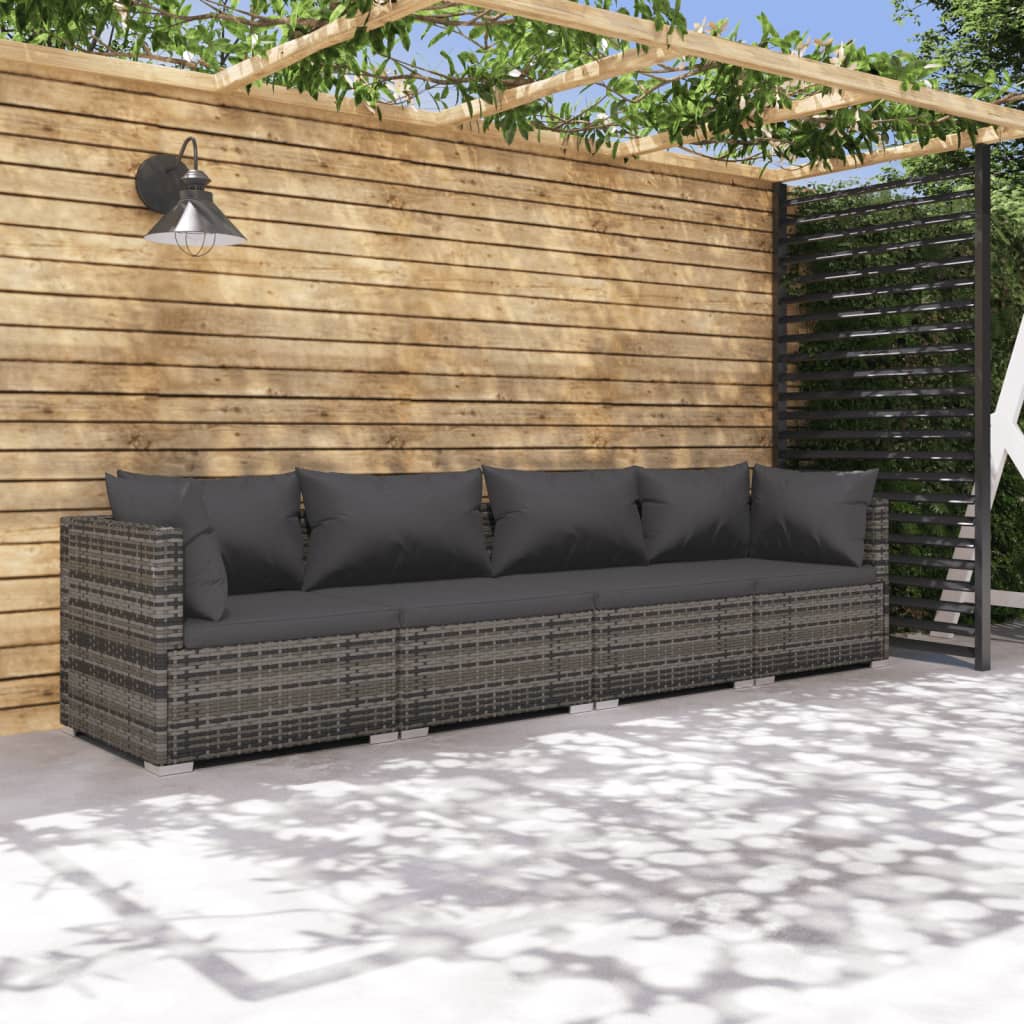 4-delige Loungeset met kussens poly rattan grijs Tuinsets | Creëer jouw Trendy Thuis | Gratis bezorgd & Retour | Trendy.nl