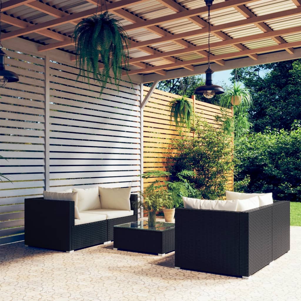 5-delige Loungeset met kussens poly rattan zwart Tuinsets | Creëer jouw Trendy Thuis | Gratis bezorgd & Retour | Trendy.nl