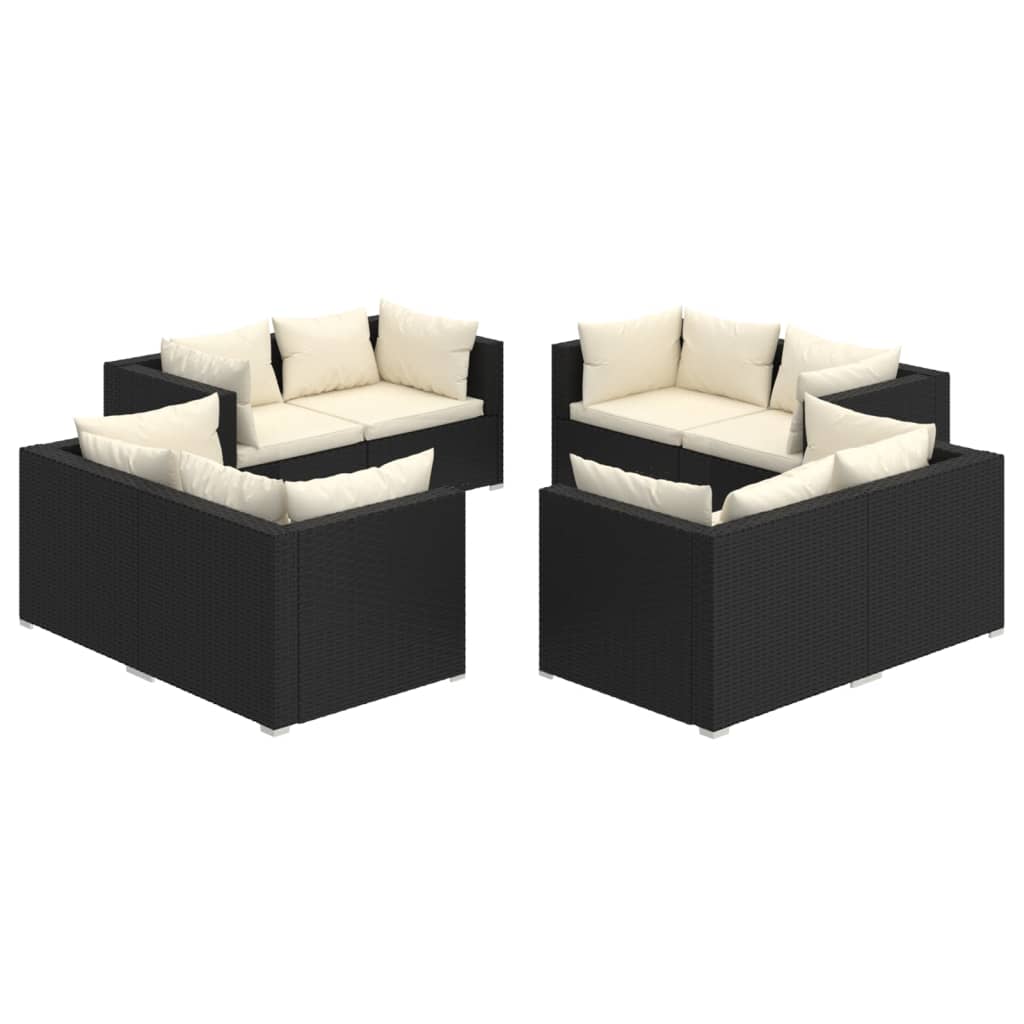 8-delige Loungeset met kussens poly rattan zwart Tuinsets | Creëer jouw Trendy Thuis | Gratis bezorgd & Retour | Trendy.nl