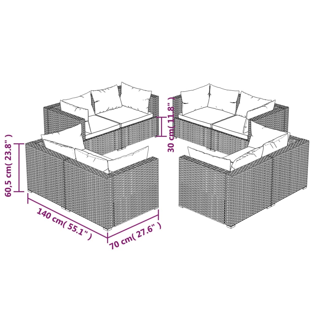 8-delige Loungeset met kussens poly rattan zwart Tuinsets | Creëer jouw Trendy Thuis | Gratis bezorgd & Retour | Trendy.nl