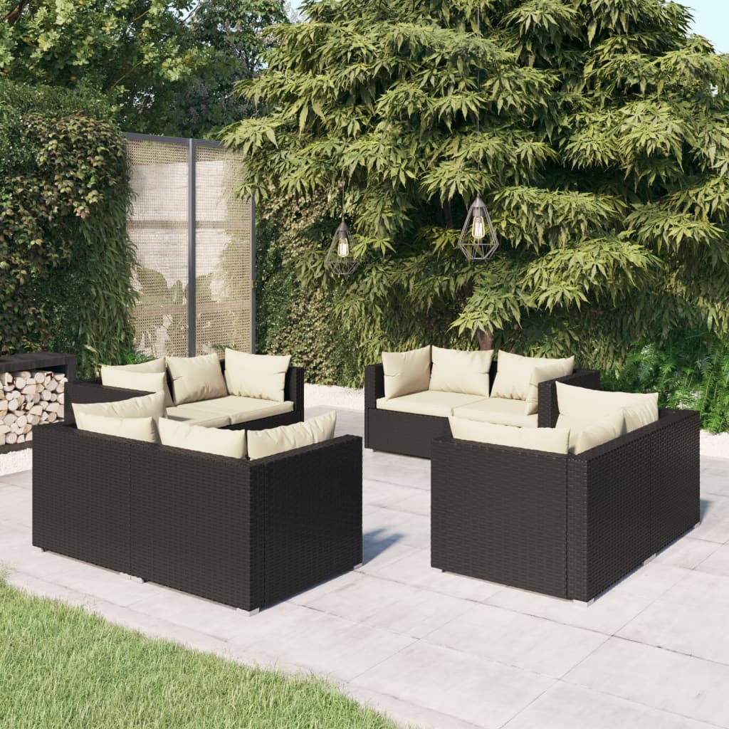 8-delige Loungeset met kussens poly rattan zwart Tuinsets | Creëer jouw Trendy Thuis | Gratis bezorgd & Retour | Trendy.nl