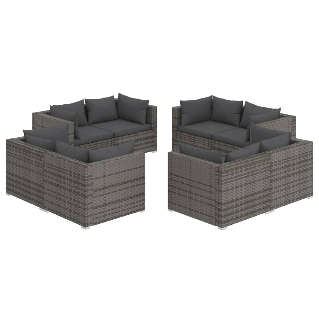 8-delige Loungeset met kussens poly rattan grijs Tuinsets | Creëer jouw Trendy Thuis | Gratis bezorgd & Retour | Trendy.nl