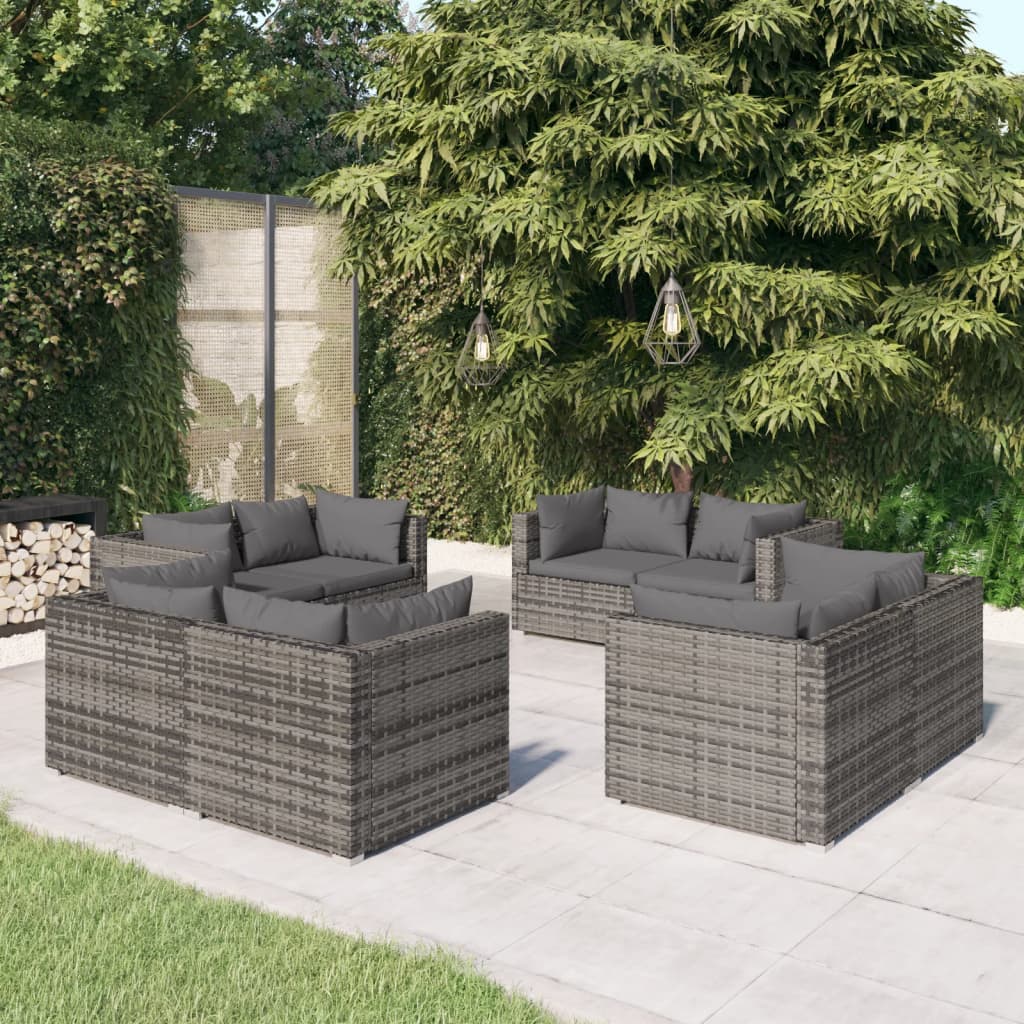 8-delige Loungeset met kussens poly rattan grijs Tuinsets | Creëer jouw Trendy Thuis | Gratis bezorgd & Retour | Trendy.nl