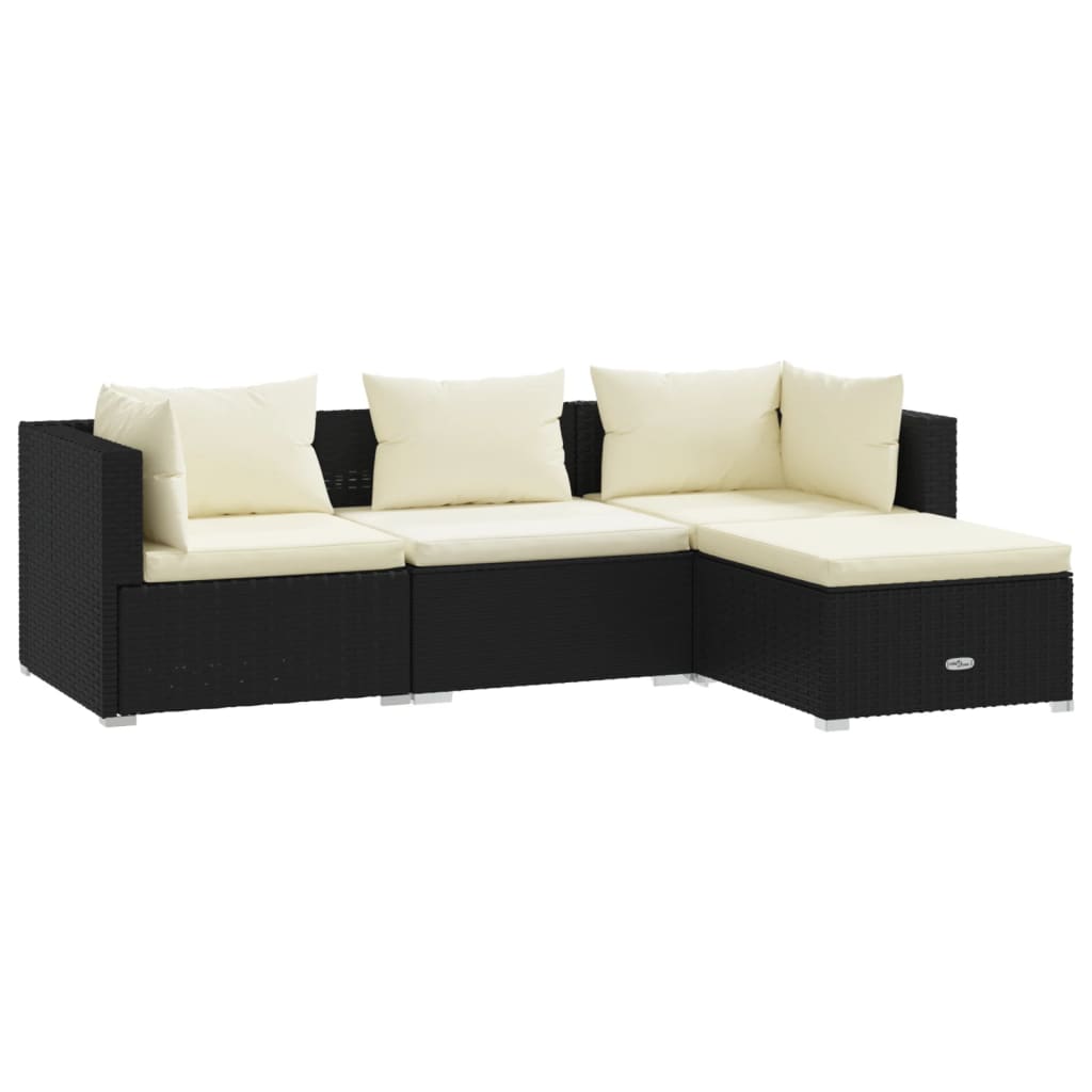 4-delige Loungeset met kussens poly rattan zwart Tuinsets | Creëer jouw Trendy Thuis | Gratis bezorgd & Retour | Trendy.nl