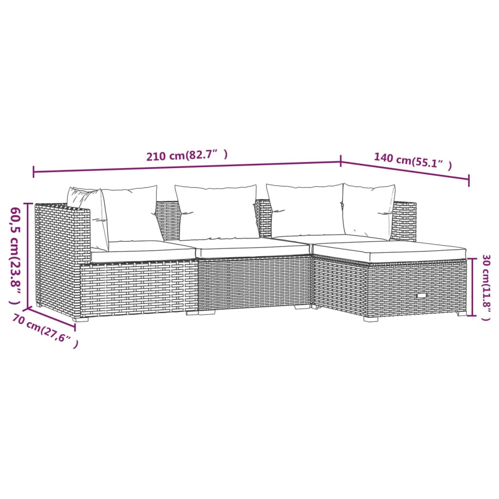 4-delige Loungeset met kussens poly rattan zwart Tuinsets | Creëer jouw Trendy Thuis | Gratis bezorgd & Retour | Trendy.nl