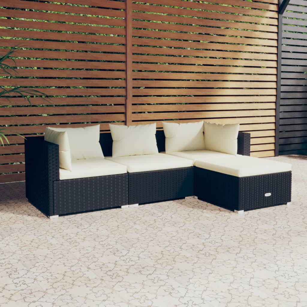 4-delige Loungeset met kussens poly rattan zwart Tuinsets | Creëer jouw Trendy Thuis | Gratis bezorgd & Retour | Trendy.nl