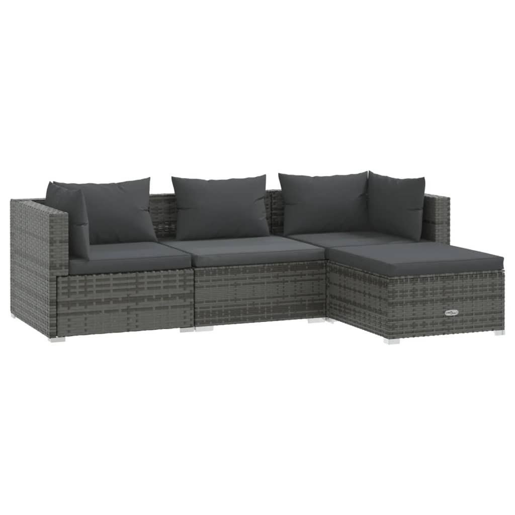 4-delige Loungeset met kussens poly rattan grijs Tuinsets | Creëer jouw Trendy Thuis | Gratis bezorgd & Retour | Trendy.nl