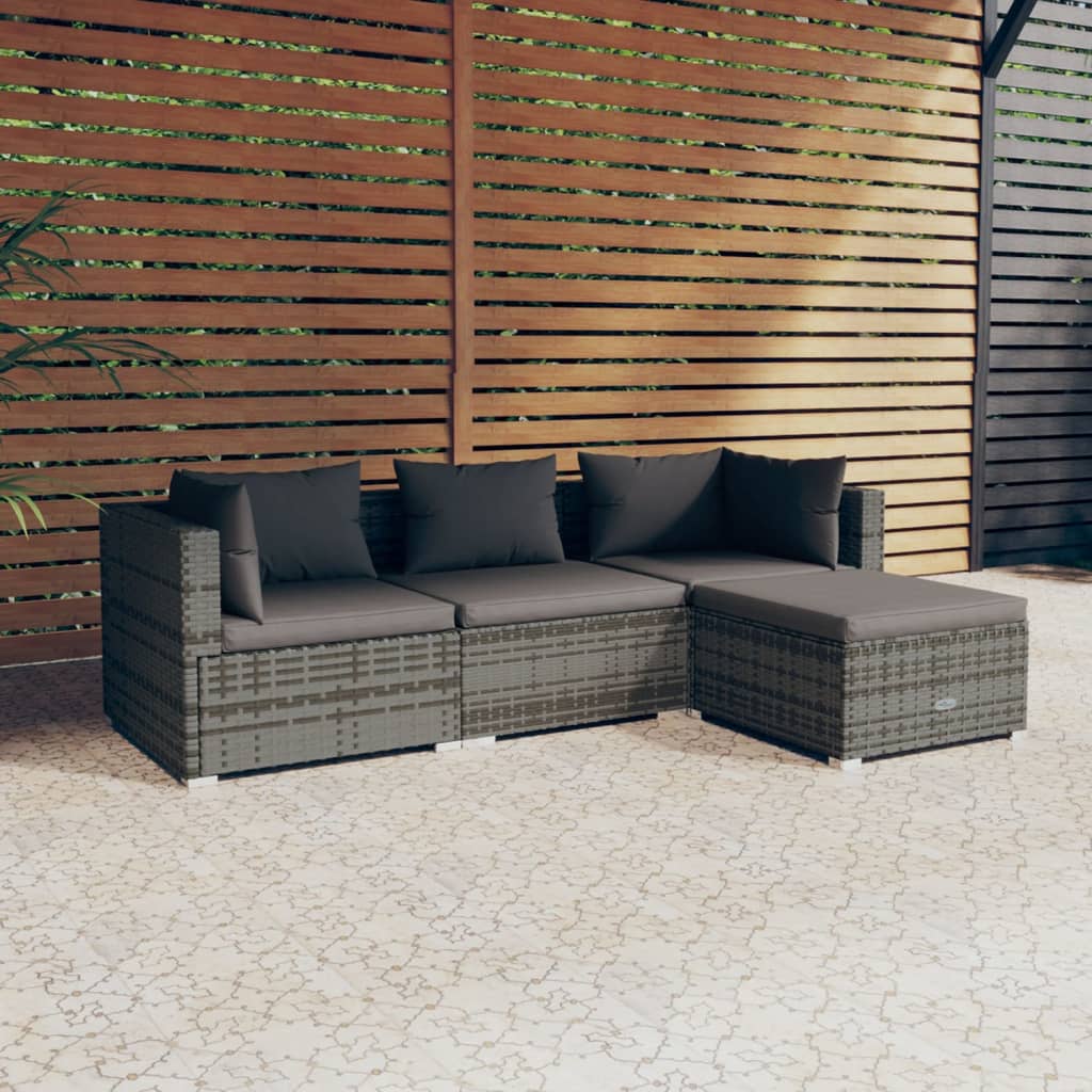 4-delige Loungeset met kussens poly rattan grijs Tuinsets | Creëer jouw Trendy Thuis | Gratis bezorgd & Retour | Trendy.nl