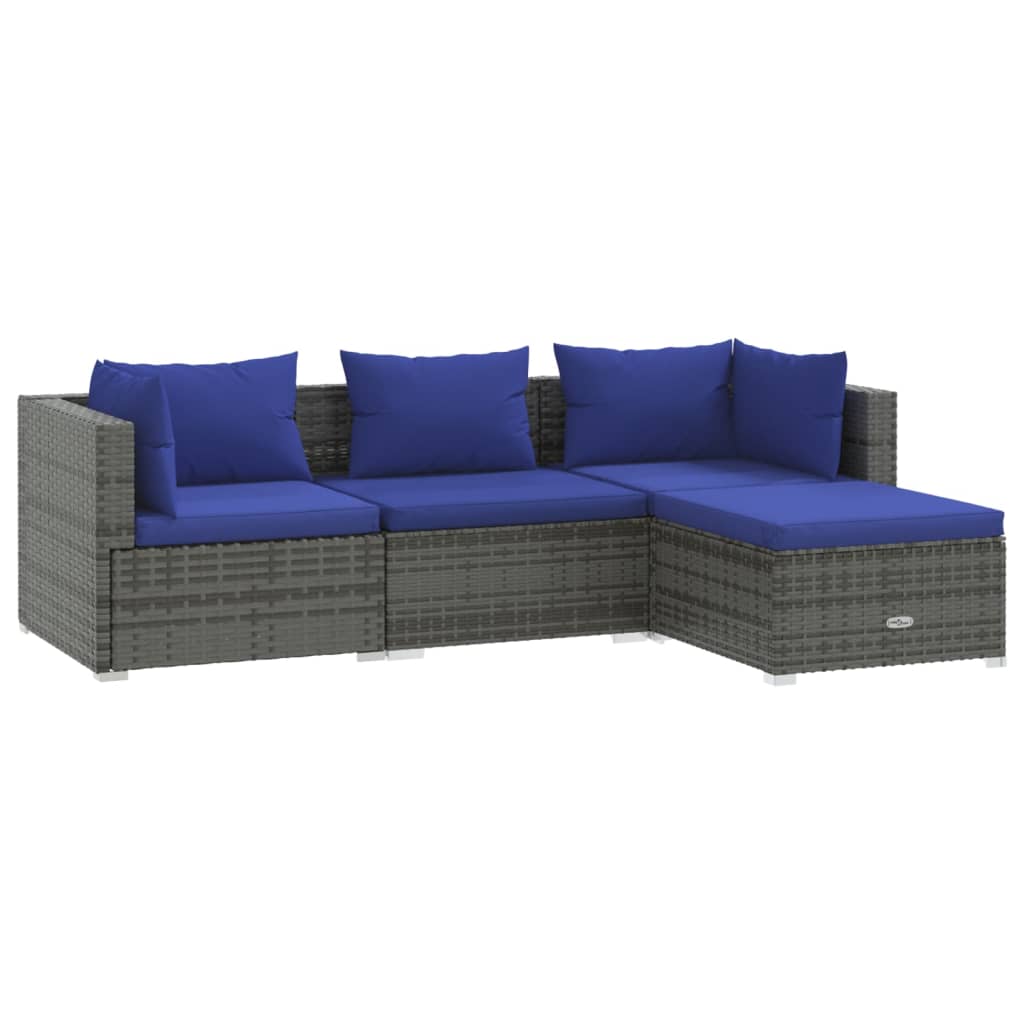 4-delige Loungeset met kussens poly rattan grijs Tuinsets | Creëer jouw Trendy Thuis | Gratis bezorgd & Retour | Trendy.nl