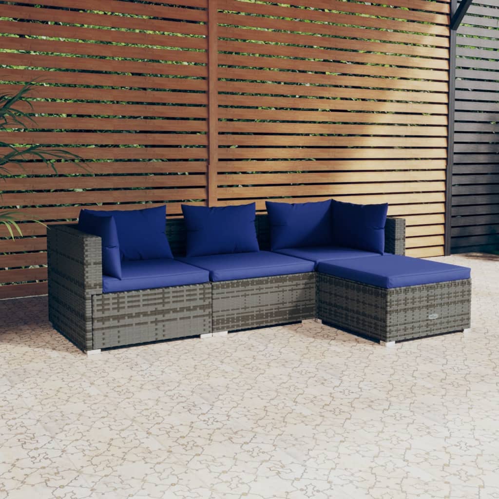 4-delige Loungeset met kussens poly rattan grijs Tuinsets | Creëer jouw Trendy Thuis | Gratis bezorgd & Retour | Trendy.nl