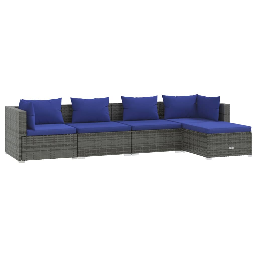 5-delige Loungeset met kussens poly rattan grijs Tuinsets | Creëer jouw Trendy Thuis | Gratis bezorgd & Retour | Trendy.nl