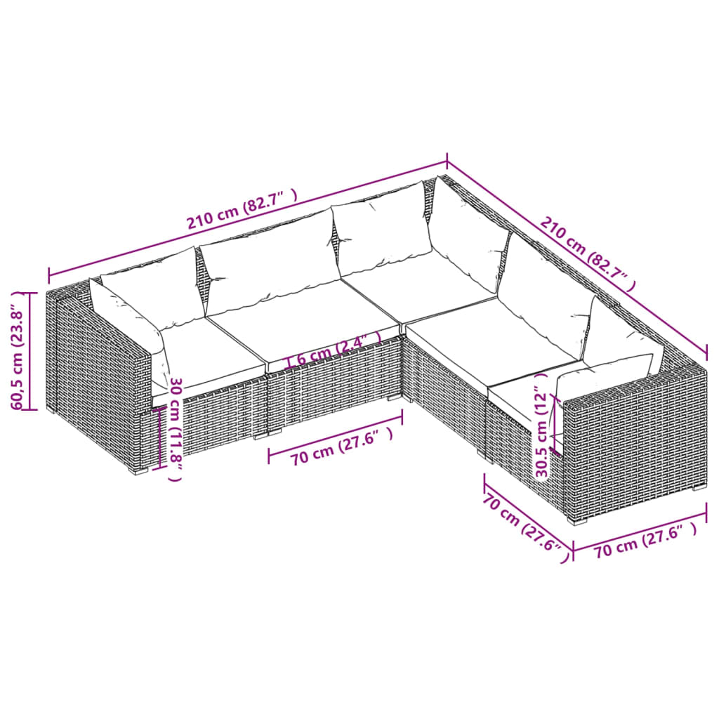 5-delige Loungeset met kussens poly rattan zwart Tuinsets | Creëer jouw Trendy Thuis | Gratis bezorgd & Retour | Trendy.nl