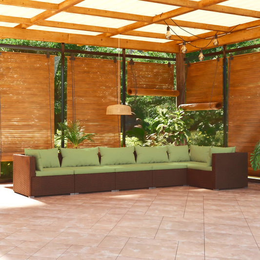 6-delige Loungeset met kussens poly rattan bruin