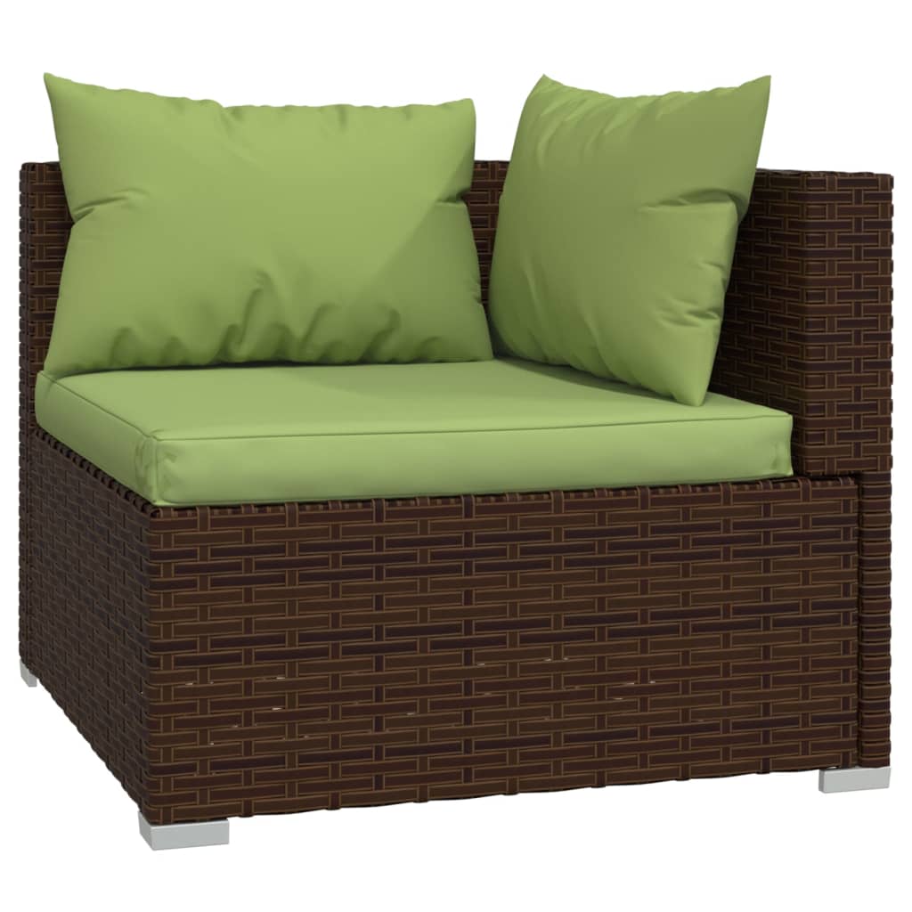 6-delige Loungeset met kussens poly rattan bruin