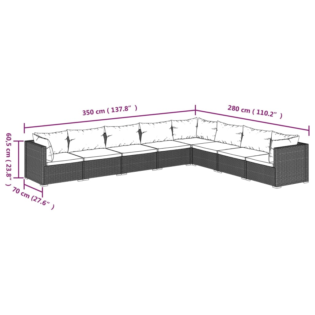 8-delige Loungeset met kussens poly rattan bruin Tuinsets | Creëer jouw Trendy Thuis | Gratis bezorgd & Retour | Trendy.nl