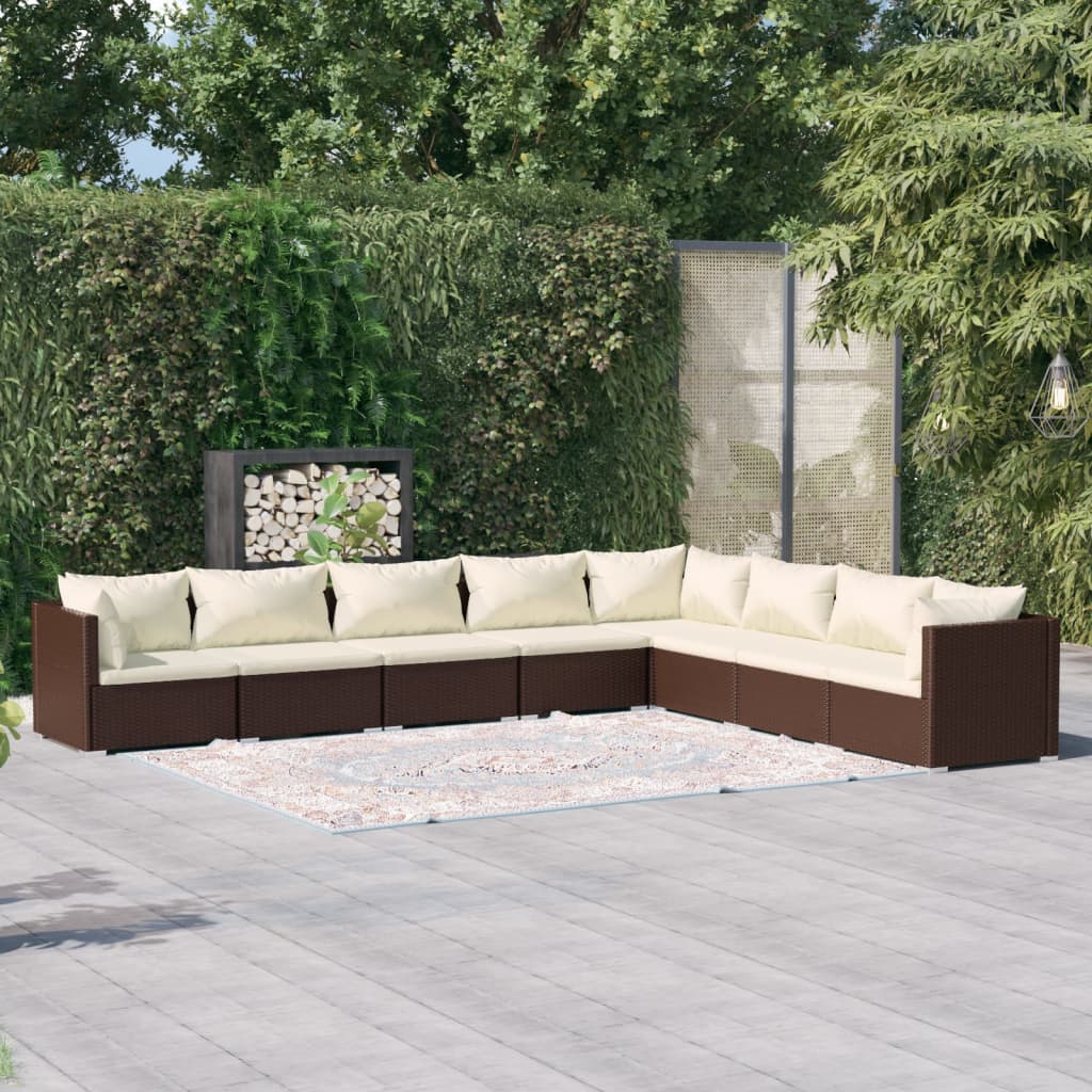 8-delige Loungeset met kussens poly rattan bruin Tuinsets | Creëer jouw Trendy Thuis | Gratis bezorgd & Retour | Trendy.nl