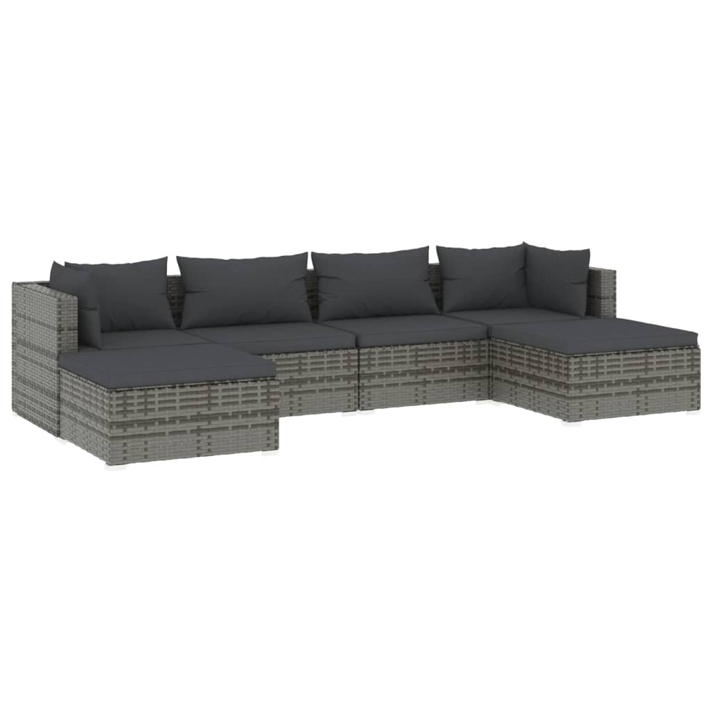 6-delige Loungeset met kussens poly rattan grijs Tuinsets | Creëer jouw Trendy Thuis | Gratis bezorgd & Retour | Trendy.nl