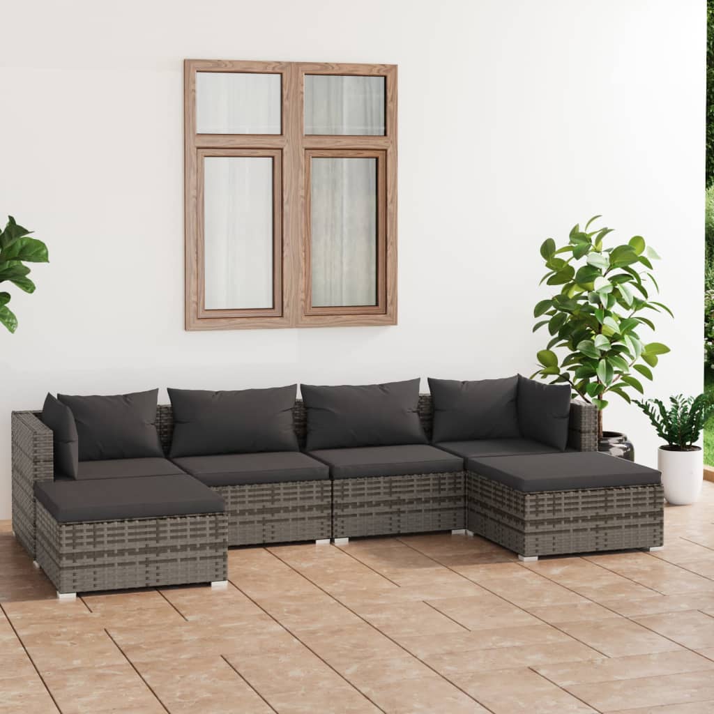 6-delige Loungeset met kussens poly rattan grijs Tuinsets | Creëer jouw Trendy Thuis | Gratis bezorgd & Retour | Trendy.nl