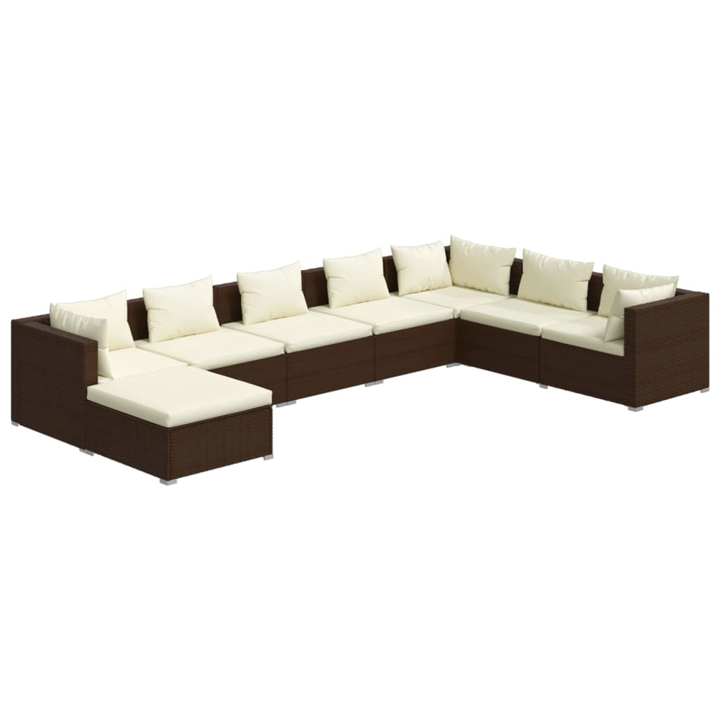 8-delige Loungeset met kussens poly rattan bruin Tuinsets | Creëer jouw Trendy Thuis | Gratis bezorgd & Retour | Trendy.nl