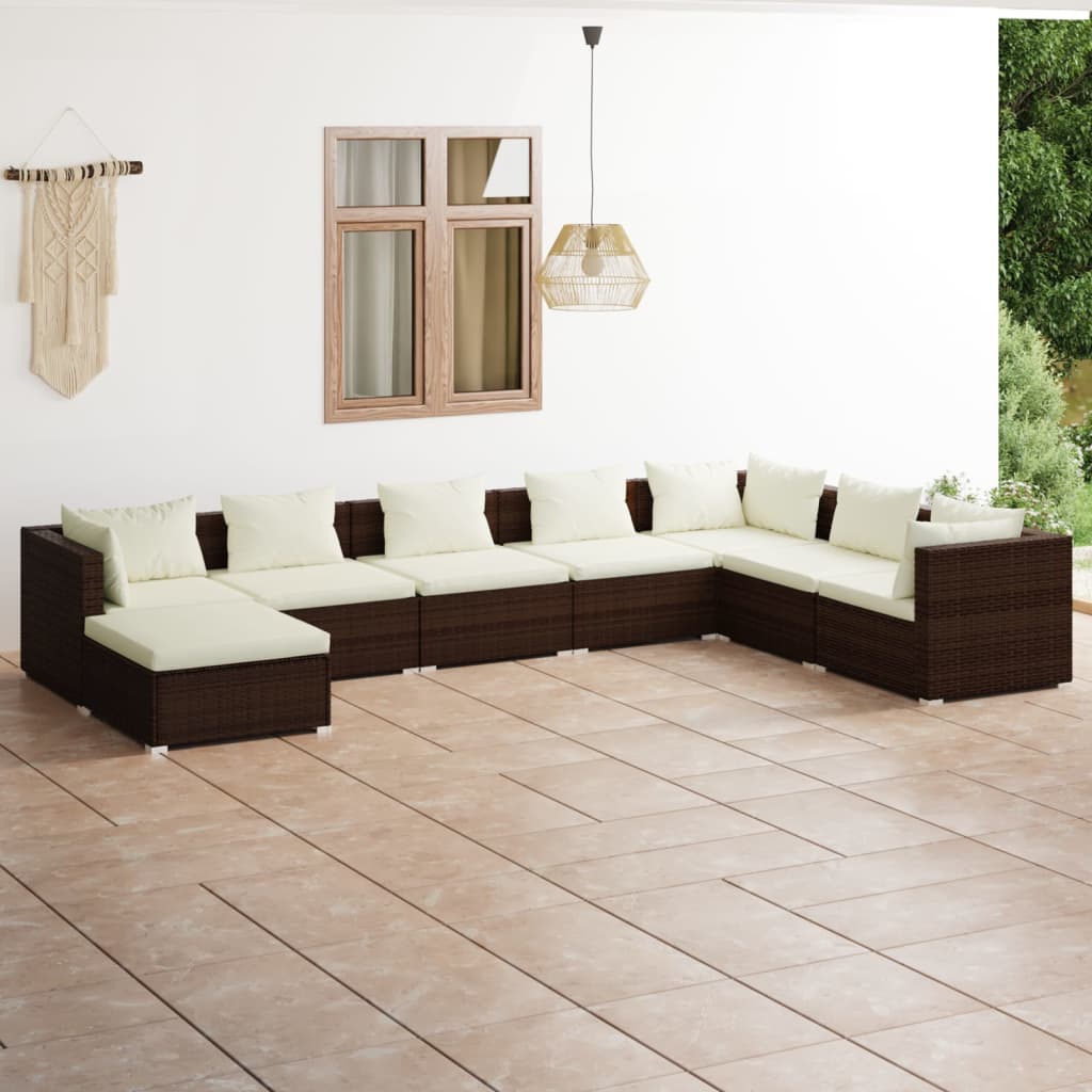 8-delige Loungeset met kussens poly rattan bruin Tuinsets | Creëer jouw Trendy Thuis | Gratis bezorgd & Retour | Trendy.nl