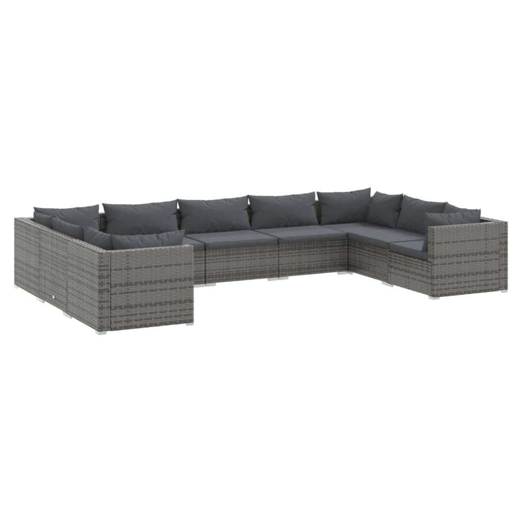 9-delige Loungeset met kussens poly rattan grijs