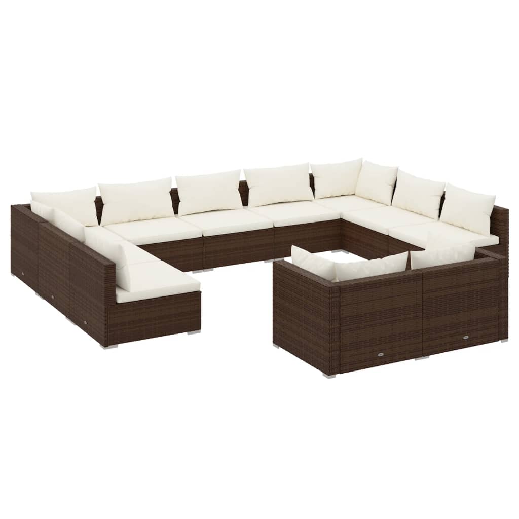 11-delige Loungeset met kussens poly rattan bruin Tuinsets | Creëer jouw Trendy Thuis | Gratis bezorgd & Retour | Trendy.nl