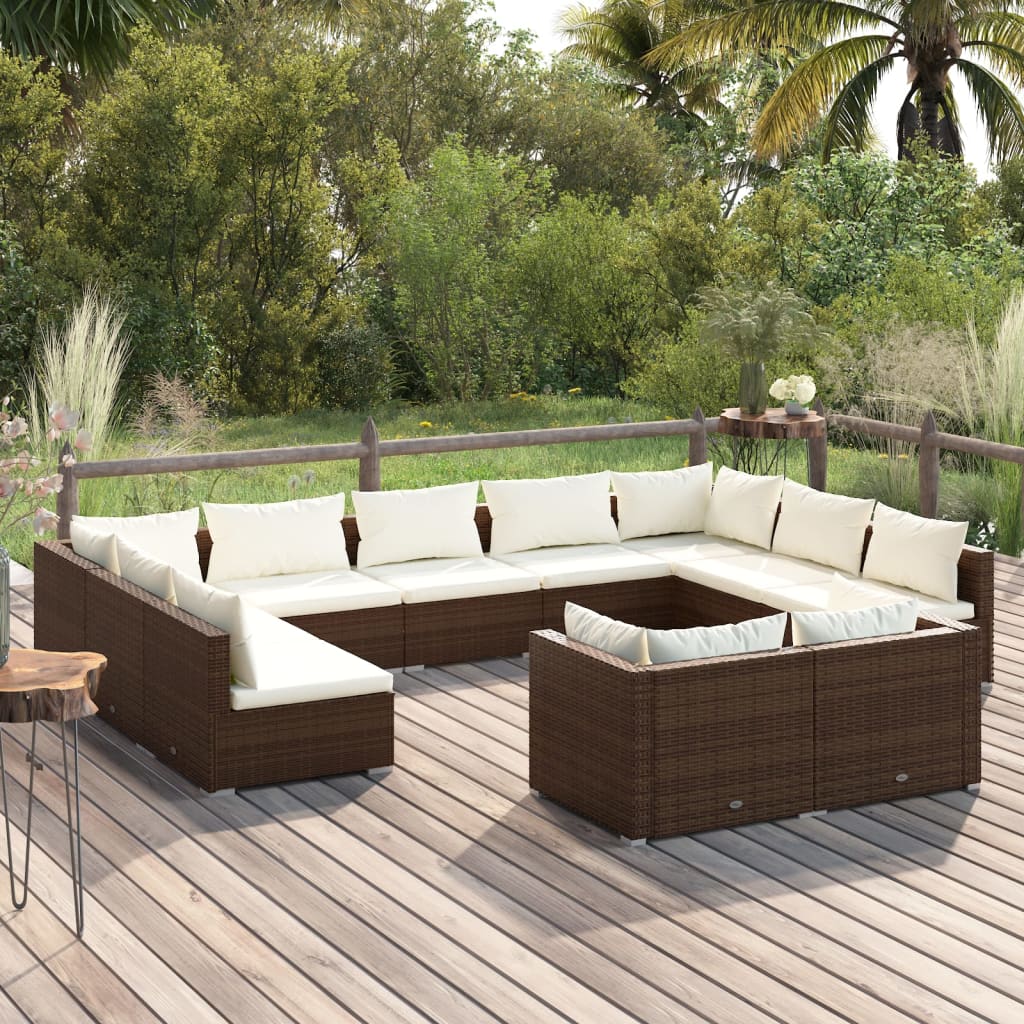 11-delige Loungeset met kussens poly rattan bruin Tuinsets | Creëer jouw Trendy Thuis | Gratis bezorgd & Retour | Trendy.nl