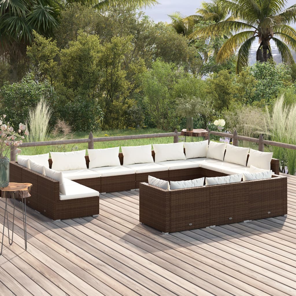 13-delige Loungeset met kussens poly rattan bruin Tuinsets | Creëer jouw Trendy Thuis | Gratis bezorgd & Retour | Trendy.nl