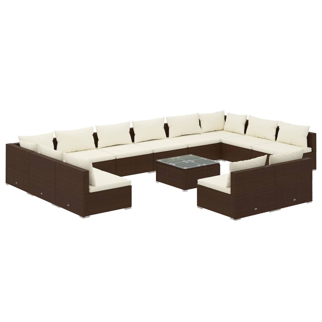 13-delige Loungeset met kussens poly rattan bruin Tuinsets | Creëer jouw Trendy Thuis | Gratis bezorgd & Retour | Trendy.nl