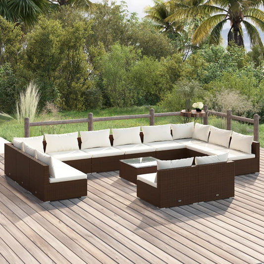 13-delige Loungeset met kussens poly rattan bruin Tuinsets | Creëer jouw Trendy Thuis | Gratis bezorgd & Retour | Trendy.nl