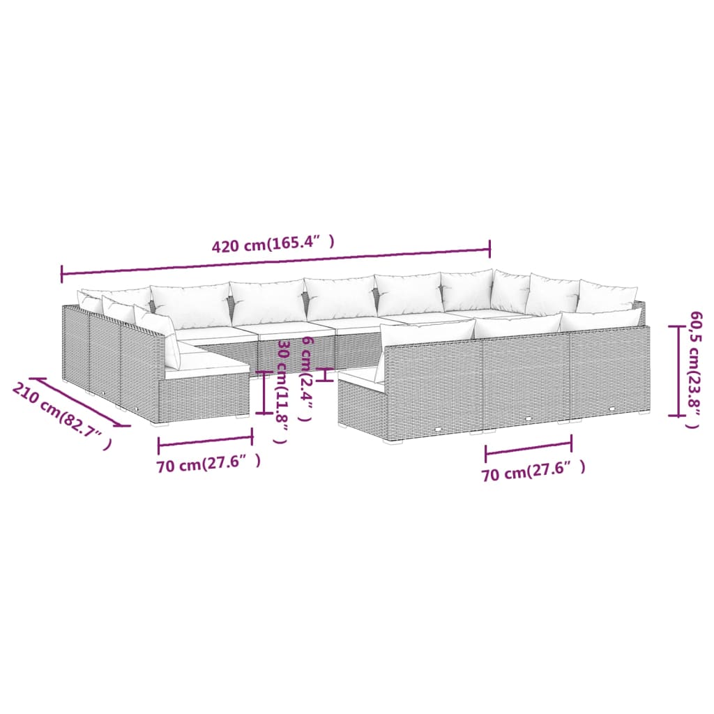 13-delige Loungeset met kussens poly rattan bruin Tuinsets | Creëer jouw Trendy Thuis | Gratis bezorgd & Retour | Trendy.nl