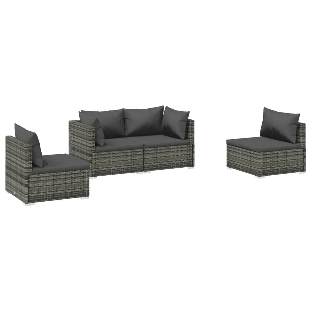 4-delige Loungeset met kussens poly rattan grijs Tuinsets | Creëer jouw Trendy Thuis | Gratis bezorgd & Retour | Trendy.nl